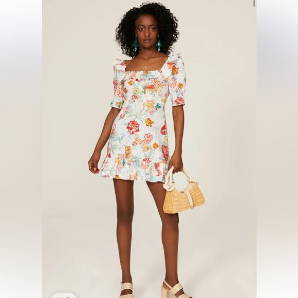 RIXO Camile Mini Dress Women’s Size 4 Printed Cotton Linen Ruffle Voile - Picture 13 of 16